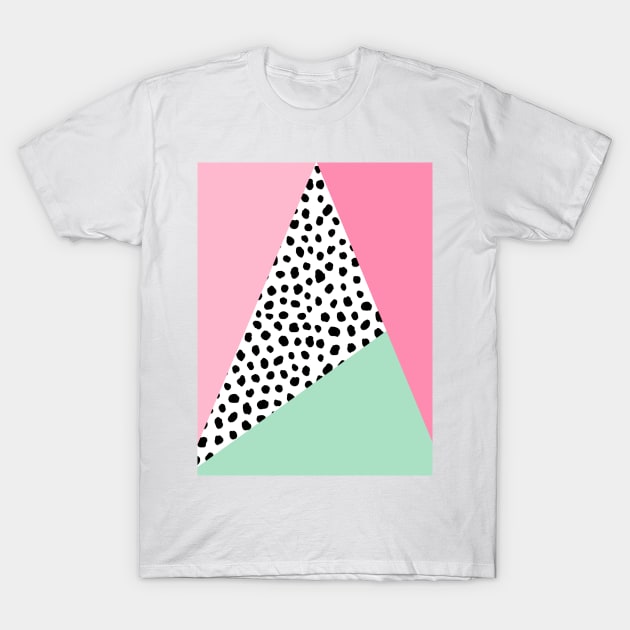 Colour Block, Geometric, Polka Dot, Pink and Green T-Shirt by OneThreeSix